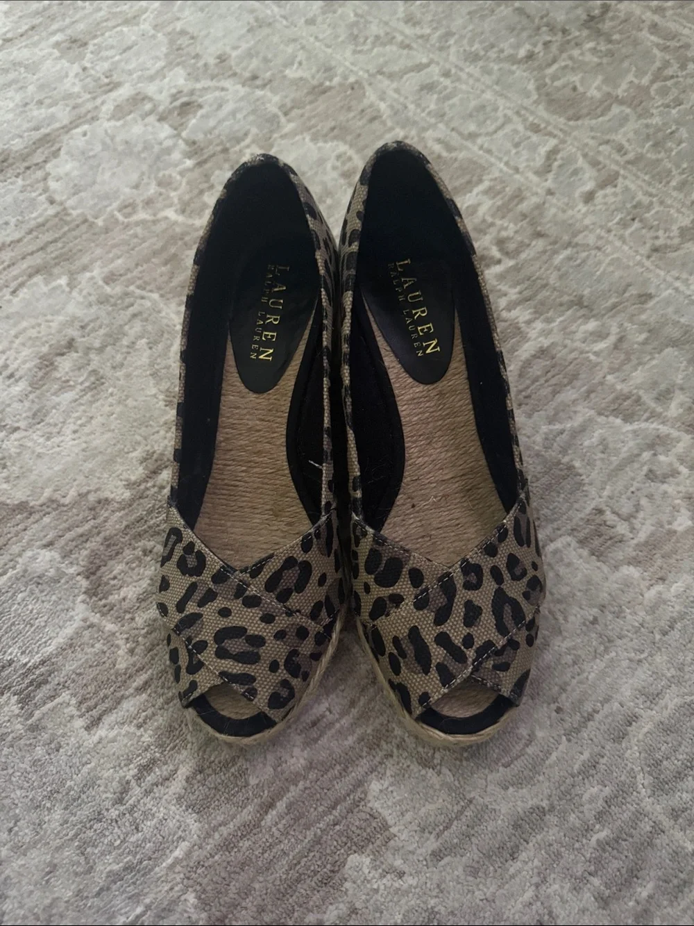 Lauren Ralph Lauren Leopard-Print Wedge Espadrilles in Tan and Black
